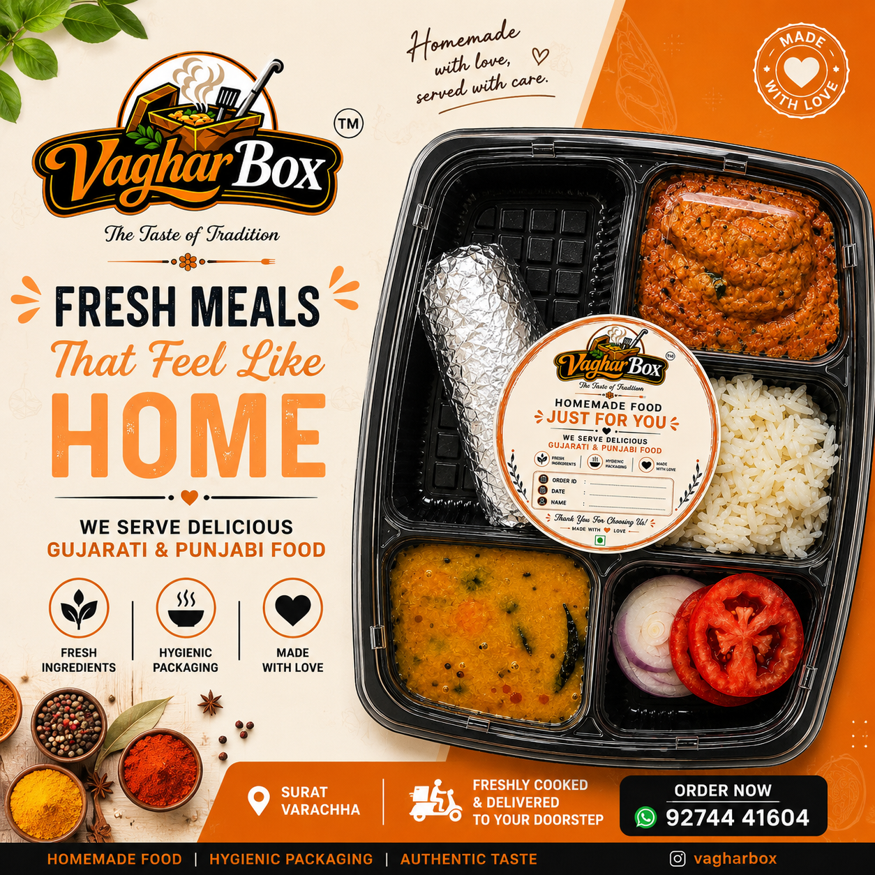 VagharBox monthly tiffin fresh meal poster